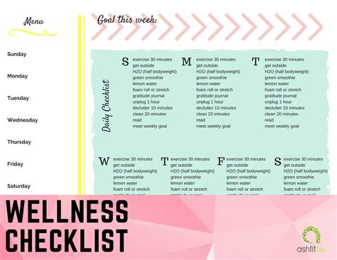 Wellness Checklist Wellness Tracker Daily And Weekly Etsy