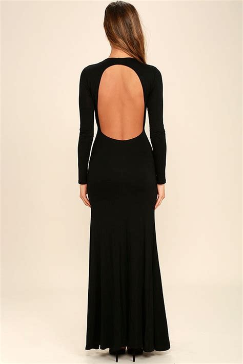 Sexy Black Backless Dress Backless Maxi Long Sleeve Dress