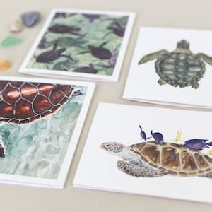 Sea Turtle Note Card Set Printed Watercolor Notecard Set Of 4 4 25 X 5