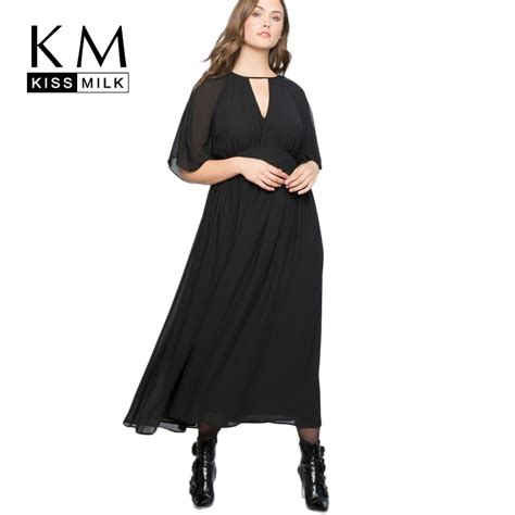Kissmilk Plus Size 2018 Summer Women Casual Solid Black Half Sleeve Dress Female Ankle Length
