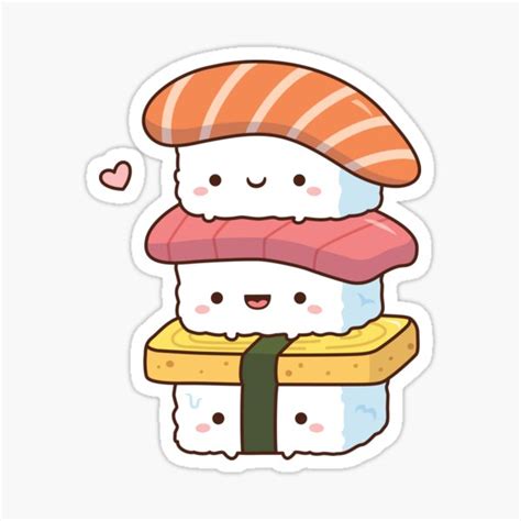 Cute Sushi Trio Stack Kawaii Japanese Food Sticker For Sale By Rustydoodle Redbubble