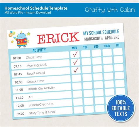 Many homeschoolers take community college classes while. Home School Schedule Template, Editable Homeschool Planner ...