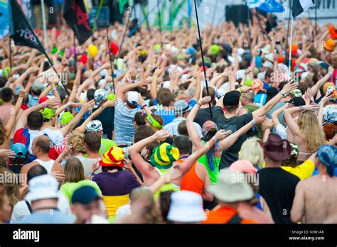 People Cheering At Open Air Rock Festival Stock Photo Alamy