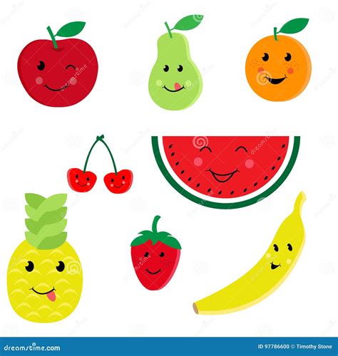 Cartoon Fruit Characters Icon Vector Set 97786600