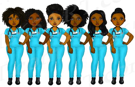 Black Nurse Clipart African American Planner Illustrations Natural Hair I 365 Art