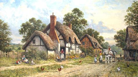 Medieval Village Cottage Wallpaper