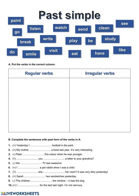 Past Simple Regular And Irregular Verbs Ficha Interactiva English Grammar Worksheets Verb