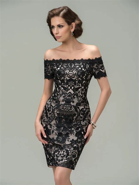 Hot Trendy Short Black Lace Cocktail Dresses Sexy Off The Shoulder
