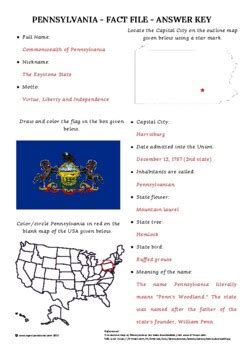 Pennsylvania fact file worksheet by agastya's classes