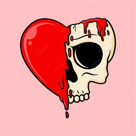Premium Vector Heart Melting Skull Cartoon Vector Illustration