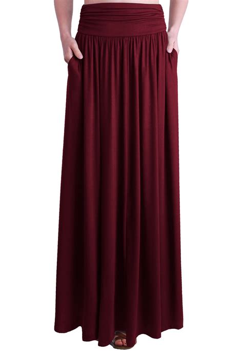 High Waist Shirring Maxi Skirt With Pockets Skirts With Pockets Maxi