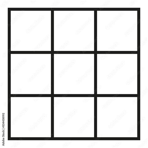 Black Outlined Square Divided In Nine Parts Into Ninths 3x3 Grid