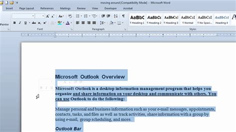 Word 2010 Formatting A Document Using Quick Format Toolbar And Ribbon
