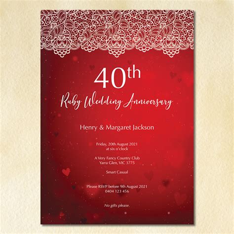 40th Anniversary Invitation Templates Printable Templates