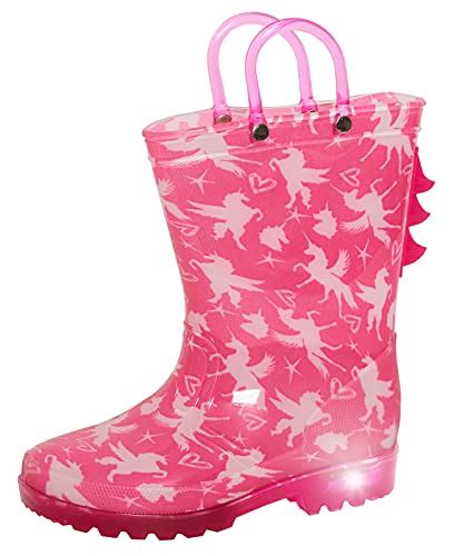 Kids Light Up Unicorn Wellingtons Boots Childrens Pink Wellies With
