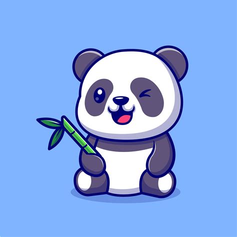 Cute Panda With Bamboo Cartoon Vector Icon Illustration Animal Nature