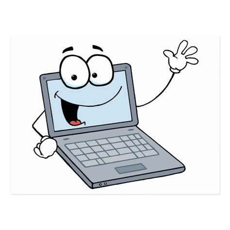 Laptop Cartoon Charakter Der Einen Gruß Postkarte Zazzlech