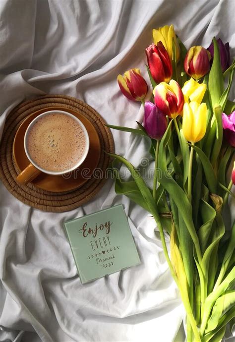 Morning Coffee And Tulips Stock Image Image Of Coffee 212952335