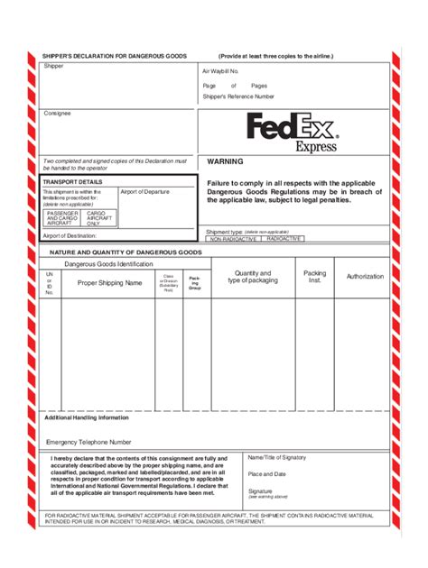 Shipper S Declaration Of Dangerous Goods Fill And Sign Printable