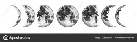 Moon Phases Isolated On White Background Watercolor Hand Drawn