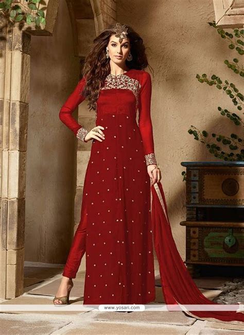 Buy Beautiful Red Embroidered Work Georgette Designer Pakistani Salwar Suit Pakistani Suits