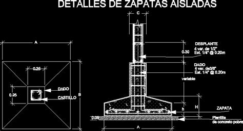 Planos De Zapata Aislada En DWG AUTOCAD Cimentaciones Detalles Constructivos En PlanosPara