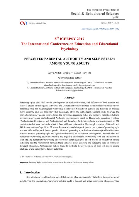 (PDF) Perceived Parental Authority And Self-Esteem Among ...