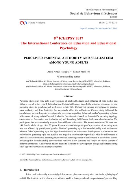 Confronted daily with demands from parents, teachers, and peers, teens have to have refusal skills and positive attitudes to meet the challenges of life in a world. (PDF) Perceived Parental Authority And Self-Esteem Among ...