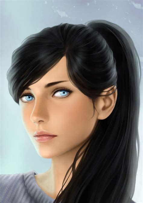 art woman dark hair and blue eyes character portraits female art female character