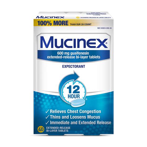 Chest Congestion Mucinex 12 Hour Extended Release Tablets 40ct 600