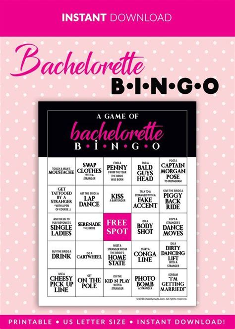 Bachelorette Bingo Party Game Printable Instant Download Hen Etsy