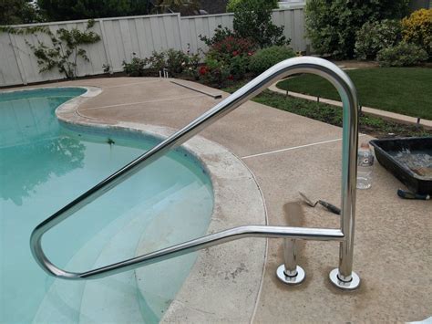 New Safety Handrail In Existing Concrete Pool Deck Concrete Pool