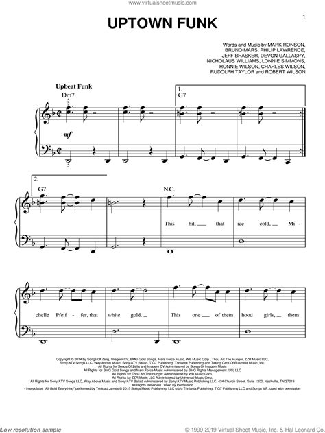 Uptown Funk Feat Bruno Mars Easy Sheet Music For Piano Solo