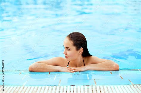 Beautiful Sexy Woman Relaxing In Swimming Pool Water Girl With Healthy