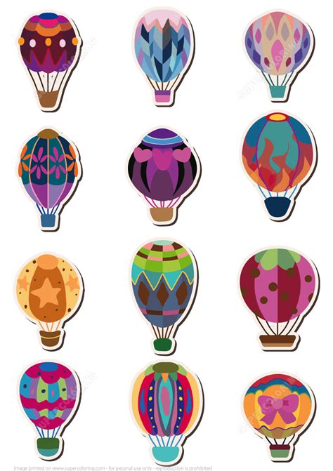 Printable hot air balloon template coloring pages for kids. Printable Hot Air Balloon Stickers | Free Printable ...