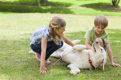 Niños Jugando Con Perro — Foto De Stock 42928341 — Depositphotos