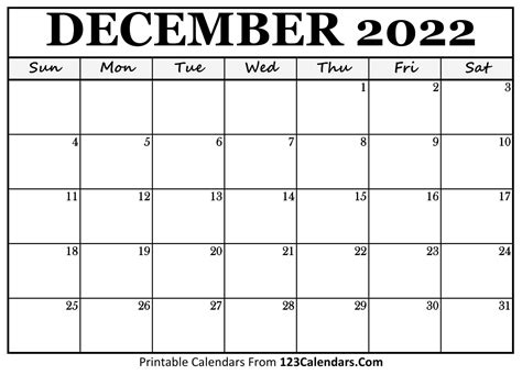 Printable December 2022 Calendar Templates