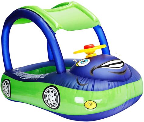 Baby Inflatable Pool Float With Canopy Car Shaped Babies Swim Float