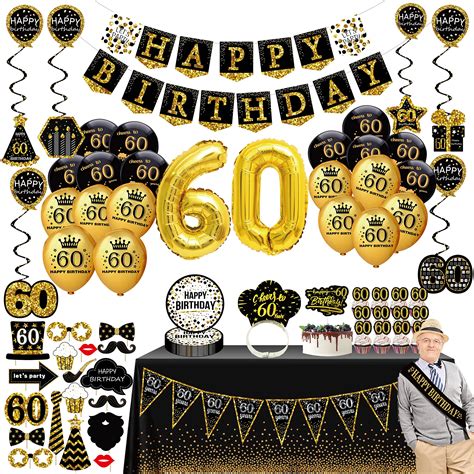 Buy 60th Birthday Decorations For Men Women 76pack Black Gold Party