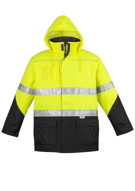 syzmik men s storm reflective taped hi vis waterproof jacket zj350 yellow black boost safety