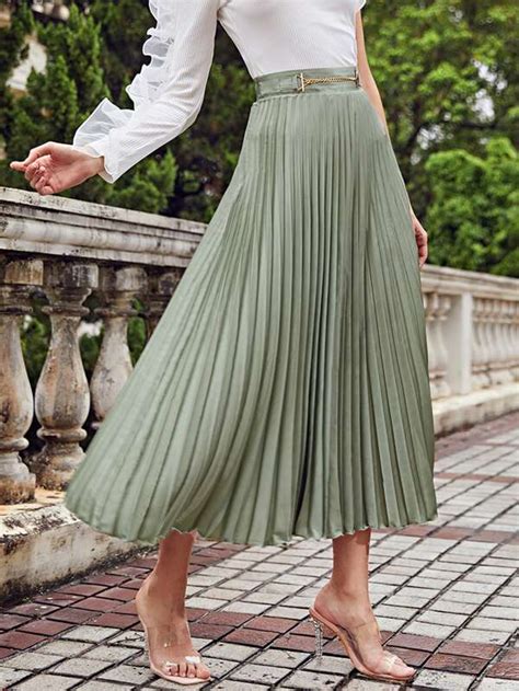 Shein Modely Chain Waist Pleated Skirt Shein Uk