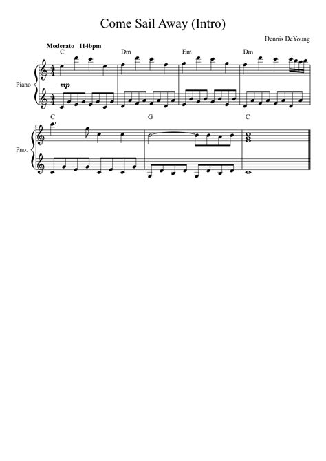 Come Sail Away Intro Sheet Music For Piano Solo Easy