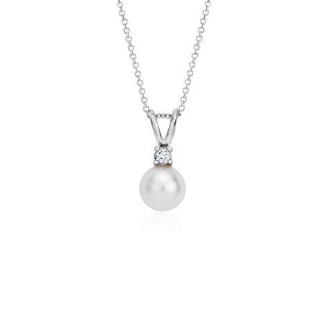 freshwater cultured pearl and diamond pendant in 14k white gold 7 0 7 5mm blue nile