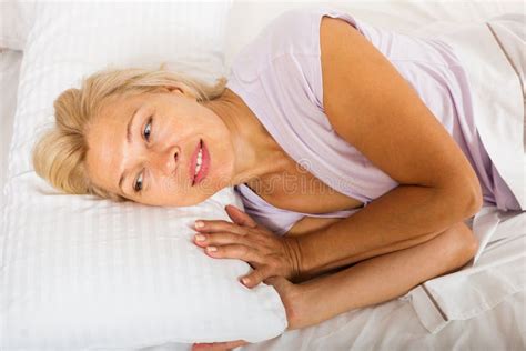 Mature Woman Shirt Laying Bed Bedroom Stock Photos Free Royalty Free Stock Photos From