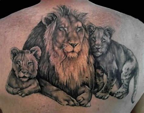 Tattoo Of Lion And Lioness With Their Cubs Tattooshunter