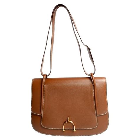 Vintage Hermes Bag In Brown Leather With Horse Bit Buckle 1985 Handbag
