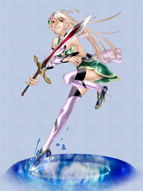 bad id bad pixiv id highres detached sleeves fantasy high heels shoes smile solo sword
