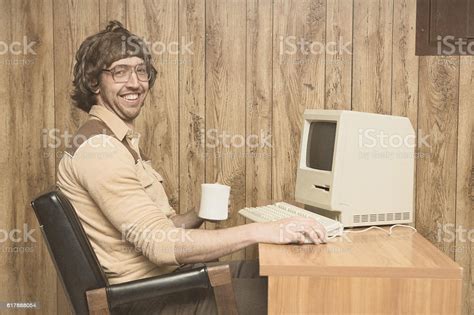 Retro Computer Office Nerd At Home Office Stock Photo