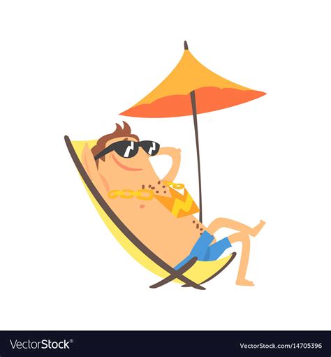 Happy Cartoon Man Sunbathing On A Lounger Vector Image