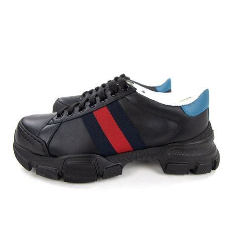 Gucci Web Stripe Low Top Sneakers Black Blue 1089 Onu